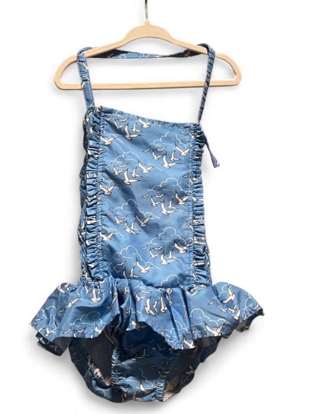 Rachel Riley Blue Seagull Print Ruffled One-Piece Swimsuit
